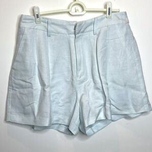 PAIGE Light Blue Gray Linen Blend Pleated High Waisted Shorts Women's Size 6